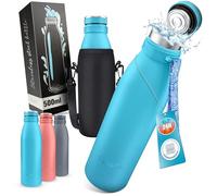 Vezato Gourde en acier inoxydable - Bouteille d'eau étanche avec double isolation - Bouteille thermos lavable au lave-vaisselle (Bleu, 500 ml)