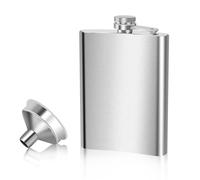 VFANDV Flasque en acier inoxydable de 220 ml avec entonnoir, petite flasque portable anti-fuite pour whisky, rhum, vodka, convient pour la randonnée et les fêtes
