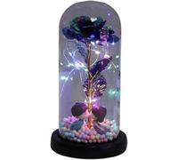 VFdthR Rose Eternelle Rose en Verre, Rose éternelle Romantique, Fleur Feuille d'or colorée avec poupée légère dans Un dôme, Nouveau décor for Cadeau de fête Mariage, Saint-Valentin(Purple)