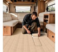 VFGFDJNDFX Revetement De Sol Pvc En Rouleau Pour Camping Cars Caravane, Parquet Adhesif Sol Vinyle Imperméable Antidérapant Aspect Bois (Beige clair,120 * 500cm)