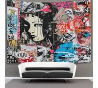 VFKLZCNYR Graffiti japonais 3D Effet Tapisserie Art Mural Tapisserie Murales DécoSourision Murale En Tissu Pour Chambre Salon Serviette De Plage Tenture Murale 180cmx230cm