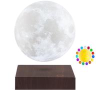 VGAzer Lampe de lune en lévitation flottant et tournant librement dans l'air avec une base en faux bois de luxe et une impression 3D LED Moon Light, pour des cadeaux uniques