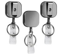 VGECEE 3 Pcs Porte Badge Enrouleur à Clip, avec Câble Acier | Porte Clef Retractable, Enrouleur Badge, Porte Clef Extensible Portable, pour Carte Travailleur Médecin Infirmière