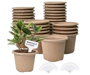 VGECEE 30PCS Pots de Culture Biodégradables Pots de Semis en Fibre Biodégradable de 11 CM avec 60 étiquettes de Plantes Godets Plantes Fibre Pot de Tourbe pour Jardin Balcon Terrasse Serre