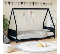 VGLQNRPT Lit pour enfant en pin massif - Noir - 90 x 190 cm | Sommier à lattes stable, aspect rustique, entrée et sortie faciles