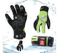 Vgo...2 paires -20°C gants d'hiver anti-froid résistant à l'eau(SL8777FW,L) | Noir&vert,cuir synthétique,isolation C100,écran tactile,haute dextérité,écran tactile,entrepôt frigorifique,construction