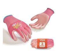VGO 3 Paires Gants de Jardinage Femmes - Enduit de Nitrile Antidérapant, Lavable en Machine et Respirant pour l'Extérieur, le Bricolage, le Ranch, le Camping| Flexible Fit(NT2110-FM,Rose,M,3 paires)