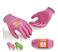 VGO 3 Paires Gants de Jardinage Femmes - Enduit Nitrile Antidérapant, Lavable en Machine, Respirant, Flexible pour l'Extérieur, le Bricolage, le Ranch, Camping(NT2110-FM,Vert&Rose&Violet,L,3 paires)
