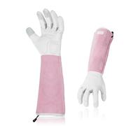 Vgo... Gants de jardinage cuir femmes, gantelet d'élagage, manches longues, anti-épines, puncture protection, avant-bras long, écran tactile, anti-choc(GA1013,Blanc,9/L,1Paire)