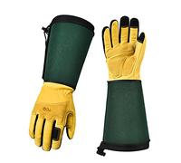 Vgo... Gants de jardinage cuir hommes femmes, gantelet d'élagage, manches longues, anti-épines, puncture protection, avant-bras long, écran tactile, anti-choc(CA7472,Jaune+Vert,8/M,1Paire)