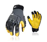 Vgo... Gants de mécanicien homme en cuir anti-vibration(CA7725WR,XL) | Gris,cuir de vachette déperlant,écran tactile,anti-vibration,lourd,dextérité,construction,automobile,extérieur,ferme