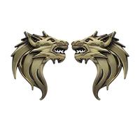 VGOL Une Paire 3D Métal Autocollants de Voiture Tête de Loup Autocollant Emblème Badge Réfléchissant Moto Auto Décoration Autocollants Pare-Brise Décoration Bronze