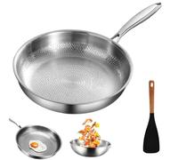 Vgpbphj Poêle en titane martelé Pro avec couvercle, ultra durable, résistante aux rayures, motif martelé 100 % antiadhésif, batterie de cuisine chauffante uniforme (sans couvercle, XL)