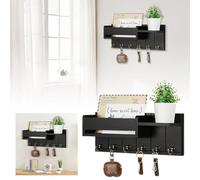 VGy850 Porte-clés décoratif de ferme pour mur - Porte-clés moderne pour salon et organiseur de courrier avec étagère pour l'appartement - Esthétique de la maison (noir, 9,9 x 25,4 x 18,3 cm (l x L x H