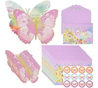 Vhger HXW-051 pièces papillon 12 enveloppes et autocollants papillon, invitations d'anniversaire pour filles et garçons, carte d'invitation d'anniversaire de fête d'anniversaire