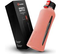 VIA FORTIS® Gourde en verre avec housse en silicone de haute qualité - Gourde pour le sport, le fitness, la gym, le vélo & le bureau - incassable & sans BPA - 550ml - Couleur : rose-abricot
