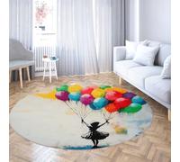 Via Vela Coloré Round Tapis 120cm Salle Jeu Petite Fille Silhouette Ballon Volant Design imprimé Pliant antidérapant Lavable Fin irculaire véranda Descente de lit