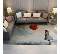 Via Vela Fille Ballon cœur Rouge Tapis Chambre 90x150cm esthétique Gris orageux Ciel Paysage Tapis résistant Taches avec carpette Grand Salon Salle à Manger