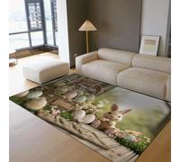 Via Vela Joyeuses Pâques Lapin Tapis Chambre bébé 160x200cm Mignon Printemps saisonnier Motif œufs déco Festif Tapis Lavable avec carpette Caoutchouc Salle Jeux Chambre bébé