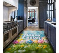 Via Vela Joyeuses Pâques œufs colorés Tapis Cuisine - Printemps saisonnier Herbe Verte Ciel Tapis Facile Nettoyer avec carpette Fine entrée Porte Devant Chevet 160x200cm