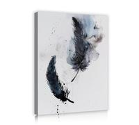 Via Vela Minimaliste Aquarelle Plumes Décor Encadré Marine Bleu Noir Encre Éclaboussure Poster Contemporain Abstrait Plume Oeuvre Peinture Images pour Salle Bain 60x80cm