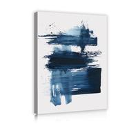 Via Vela Minimaliste Marine Toile Encadrée Art Moderne Abstrait Indigo Encre Éclaboussure Aquarelle Coups Pinceau Poster Bleu Côtier Oeuvre Images pour Salle Bain 80x100cm