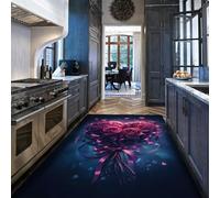 Via Vela Romantique Violet Rose cœur Tapis 120x150cm Fantasy Sombre Bouquet Floral Art Motif Fin Pliable à Poil Bas résistant aux Taches Grand antidérapant Cuisine Appartement Descente de lit