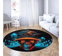 Via Vela Tapis Rond crâne Graffiti Chambre 180cm 3D Urbain Grand Tapis Circulaire Facile Nettoyer Lavable Machine esthétique antidérapant carpette Chambre ado loft