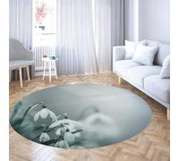 Via Vela Tapis Ronds élégants 160cm Perce Neige Blanc Fleur de nénuphar carpette Floral Pliable à Poil Bas Resistant aux Taches Grand Fin antidérapant Machine Lavable pour Salon Chambre