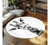Via Vela Tapis Ronds Girafe Mignons 80cm Noir Blanc Safari Portrait Animalier carpette à Poil Bas Resistant aux Taches Fin antidérapant Machine Lavable pour Salon Chambre