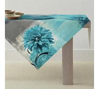 ViaElayu Nappes Turquoise Gris Rétro avec Fleurs Décoration de Table de Ferme Rustique Peinture à l'huile Linge de Table D'appoint Petit Nappe Décorative 85x85 cm pour Cuisine Café Vacances Fêtes