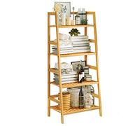VIAGDO Étagère de Salle de Bain, étagère d'échelle avec 4 Niveaux, bibliothèque, étagère à Chaussures, étagère pour Plantes, étagère Multifonction en Bambou pour Petits espaces, 48 x 32 x 110 cm