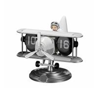 Viahsen Horloge de Bureau Horloge Avion Horloge Mécanique Horloge Affichage Digital à Panneaux et Fonctionnement Silencieux Construction Métal Plastique, Blanc