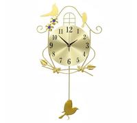 Viahsen Horloge Murale Pendule Décorative avec Oiseaux Balanciers Silencieux Cadran Rond Contraste Net Mouvement Discret Métal Finition Soignée Adaptée au, Or, 70 36cm