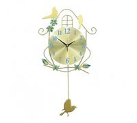 Viahsen Horloge Murale Pendule Décorative avec Oiseaux Balanciers Silencieux Cadran Rond Contraste Net Mouvement Discret Métal Finition Soignée Adaptée au, Or+Couleurs+Lumineux, 70 36cm
