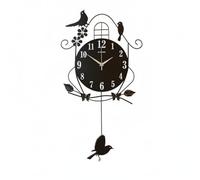 Viahsen Horloge Murale Pendule Décorative avec Oiseaux Balanciers Silencieux Cadran Rond Contraste Net Mouvement Discret Métal Finition Soignée Adaptée au, Noir, 70 36cm