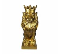 Viahsen Lion Décor Résine Statue Sculpture Figurine Roi Couronne Raffinée Détails Texturés Regard Autoritaire Finition Stable Résine Inaltérable Adapté au, Or, 8-5-12-23cm