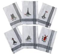 VIANAYA Lot de 6 torchons de Cuisine Paris Tour Eiffel, Sacré Cœur, Notre Dame et Moulin Rouge en Coton brodé - Dimensions 50 * 70 CM