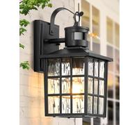 VIANIS Applique Murale Exterieur Detecteur de Mouvement, Luminaire Exterieur 4 Modes avec Sensibilité Réglable, Lanterne Murales Noir en Aluminium Anti-rouille, Lampe Murale à Verre Ondulé Pour Maison