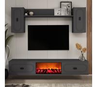 Vibra ensemble meuble tv avec étagères murales et cheminée led 150cm gris anthra