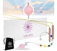 Vibratis Baguettes de Sourcier Professionnelles Modèle Premium & Pendule Divinatoire en Quartz Rose 7 Chakras | Pack Idéal pour Commencer la Radiesthésie