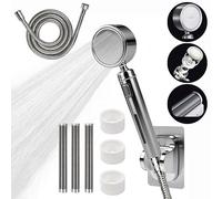 Vibrivio Pommeau de douche anti calcaire, pommeau de douche haute pression,Double Filtration,Acier Inoxydable 304 avec 3 Écrans et 3 Cartouches, Rotation 360°, Économie 68%, avec Tuyau 1.5m et Support