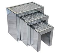 Vic571 Palazzo Lot de 3 tables gigognes effet miroir - Table basse de luxe avec design diamant en cristal écrasé