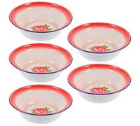 VICASKY 5 Pièces Bol Rétro en Émail Rouge à Motif Floral | Léger et Compact, Service de Fruits ou Plats, Style Ancien Élégant, Format Pratique pour Sorties Style Aléatoire