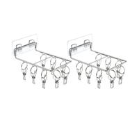 VICASKY Acier Inoxydable Étendoir à Chaussettes 8 Clips Mural 2 Pièces | Antidérapant, Antirouille, Ruban Adhésif sans Trace, pour Bras et Serviette, Argenté