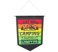VICASKY Bannière de Camping Triangulaire en Tissu Oxford Support en Bois, Décoration Suspendue pour Tente, pour Camping et Chambre D'garçon et Filles, Atmosphère Joyeuse Assurée
