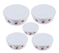VICASKY Bols à Mélanger Empilables en Émail Rouge Lot de 5 avec Couvercle Transparent pour Soupes et Pâtes, Maison et Restaurant