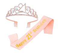 VICASKY Couronne de Fête Légère en Alliage et Tissu Or avec Écharpe Assortie, Ensemble 1set pour Anniversaire Fille, Accessoires de Soirée Élégants pour Fête D'anniversaire