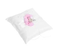 VICASKY Coussin D'alliances pour Mariage 20x20cm en Satin Décor de Perles et Fleurs, Design Élégant, Léger et Confortable pour Cérémonie de Mariage