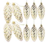 VICASKY Décoration de Pommes de Pin en Plastique pour Noël 10 Pièces Doré | Décoration Suspendue, Forme de Cône de Pin, pour Fenêtre et Porte, Ambiance Festive